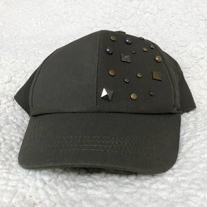 Olive Green Studded Cotton Velcro Strapback Cap